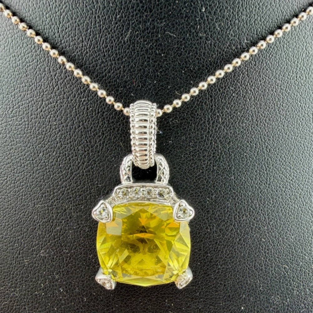 FP 925 Sterling Silver Lemon Quartz Cushion Cut Pendant Necklace Yellow